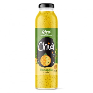 10.6 fl oz glass bottle adding chia seeds to fresh pineapple juice 1