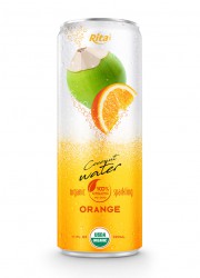 Organic sparking coconut water with orange
